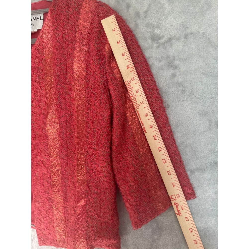 Chanel 99P Pink Salmon Metallic Tweed Belted Jacket P13210V07517 FR 40 US 4 6 8 - Picture 5 of 12